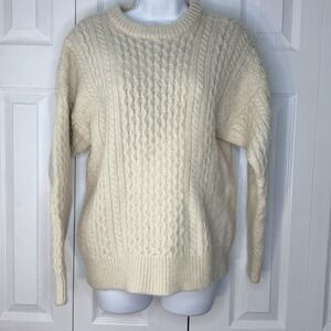 Callan Country Collection Sweater Women L Ivory Irish Fisherman Wool Ireland